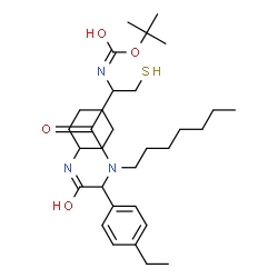 ChemSpider 2D Image | 2-Methyl-2-propanyl (1-{[2-(cyclohexylamino)-1-(4-ethylphenyl)-2-oxoethyl](heptyl)amino}-1-oxo-3-sulfanyl-2-propanyl)carbamate | C31H51N3O4S