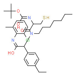 ChemSpider 2D Image | 2-Methyl-2-propanyl {1-[{2-[(2-chloro-6-methylphenyl)amino]-1-(4-ethylphenyl)-2-oxoethyl}(heptyl)amino]-1-oxo-3-sulfanyl-2-propanyl}carbamate | C32H46ClN3O4S