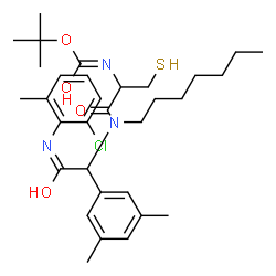 ChemSpider 2D Image | 2-Methyl-2-propanyl {1-[{2-[(2-chloro-6-methylphenyl)amino]-1-(3,5-dimethylphenyl)-2-oxoethyl}(heptyl)amino]-1-oxo-3-sulfanyl-2-propanyl}carbamate | C32H46ClN3O4S
