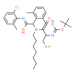 ChemSpider 2D Image | 2-Methyl-2-propanyl {1-[{2-[(2-chloro-6-methylphenyl)amino]-1-(2,6-dimethylphenyl)-2-oxoethyl}(heptyl)amino]-1-oxo-3-sulfanyl-2-propanyl}carbamate | C32H46ClN3O4S