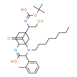 ChemSpider 2D Image | 2-Methyl-2-propanyl (1-{[2-(cyclohexylamino)-1-(2-methylphenyl)-2-oxoethyl](octyl)amino}-1-oxo-3-sulfanyl-2-propanyl)carbamate | C31H51N3O4S