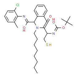 ChemSpider 2D Image | 2-Methyl-2-propanyl {1-[{2-[(2-chloro-6-methylphenyl)amino]-1-(2-methylphenyl)-2-oxoethyl}(octyl)amino]-1-oxo-3-sulfanyl-2-propanyl}carbamate | C32H46ClN3O4S