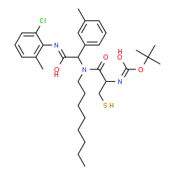 ChemSpider 2D Image | 2-Methyl-2-propanyl {1-[{2-[(2-chloro-6-methylphenyl)amino]-1-(3-methylphenyl)-2-oxoethyl}(octyl)amino]-1-oxo-3-sulfanyl-2-propanyl}carbamate | C32H46ClN3O4S