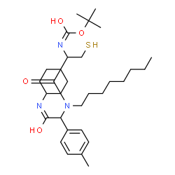 ChemSpider 2D Image | 2-Methyl-2-propanyl (1-{[2-(cyclohexylamino)-1-(4-methylphenyl)-2-oxoethyl](octyl)amino}-1-oxo-3-sulfanyl-2-propanyl)carbamate | C31H51N3O4S