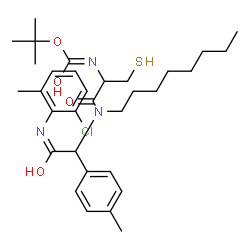 ChemSpider 2D Image | 2-Methyl-2-propanyl {1-[{2-[(2-chloro-6-methylphenyl)amino]-1-(4-methylphenyl)-2-oxoethyl}(octyl)amino]-1-oxo-3-sulfanyl-2-propanyl}carbamate | C32H46ClN3O4S