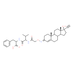 ChemSpider 2D Image | N-[({(E)-[(3E,8xi,9xi,14xi)-17-Hydroxypregn-4-en-20-yn-3-ylidene]amino}oxy)acetyl]valylphenylalanine | C37H49N3O6