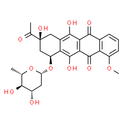 ChemSpider 2D Image | (1S,3S)-3-Acetyl-3,5,12-trihydroxy-10-methoxy-6,11-dioxo-1,2,3,4,6,11-hexahydro-1-tetracenyl 2,6-dideoxy-beta-L-arabino-hexopyranoside | C27H28O11