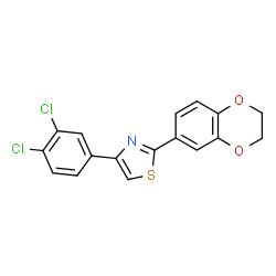 ChemSpider 2D Image | 4-(3,4-Dichlorophenyl)-2-(2,3-dihydro-1,4-benzodioxin-6-yl)-1,3-thiazole | C17H11Cl2NO2S