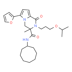 ChemSpider 2D Image | N-Cyclooctyl-6-(2-furyl)-2-(3-isopropoxypropyl)-3-methyl-1-oxo-1,2,3,4-tetrahydropyrrolo[1,2-a]pyrazine-3-carboxamide | C27H39N3O4