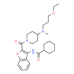 ChemSpider 2D Image | N-[2-({4-[(3-Ethoxypropyl)(methyl)amino]-1-piperidinyl}carbonyl)-1-benzofuran-3-yl]cyclohexanecarboxamide | C27H39N3O4
