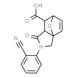 ChemSpider 2D Image | 3-(2-Cyanophenyl)-4-oxo-10-oxa-3-azatricyclo[5.2.1.0~1,5~]dec-8-ene-6-carboxylic acid | C16H12N2O4