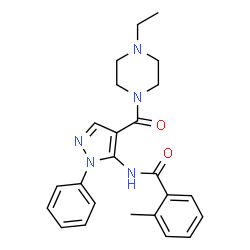 ChemSpider 2D Image | N-{4-[(4-Ethyl-1-piperazinyl)carbonyl]-1-phenyl-1H-pyrazol-5-yl}-2-methylbenzamide | C24H27N5O2