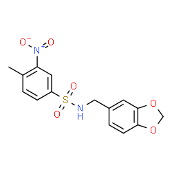 ChemSpider 2D Image | N-(1,3-Benzodioxol-5-ylmethyl)-4-methyl-3-nitrobenzenesulfonamide | C15H14N2O6S