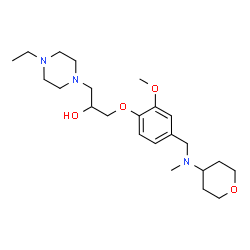 ChemSpider 2D Image | 1-(4-Ethyl-1-piperazinyl)-3-(2-methoxy-4-{[methyl(tetrahydro-2H-pyran-4-yl)amino]methyl}phenoxy)-2-propanol | C23H39N3O4
