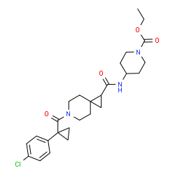 ChemSpider 2D Image | Ethyl 4-{[(6-{[1-(4-chlorophenyl)cyclopropyl]carbonyl}-6-azaspiro[2.5]oct-1-yl)carbonyl]amino}-1-piperidinecarboxylate | C26H34ClN3O4