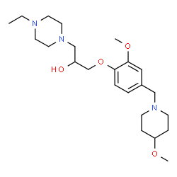 ChemSpider 2D Image | 1-(4-Ethyl-1-piperazinyl)-3-{2-methoxy-4-[(4-methoxy-1-piperidinyl)methyl]phenoxy}-2-propanol | C23H39N3O4