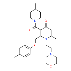 ChemSpider 2D Image | 6-Methyl-2-[(4-methylphenoxy)methyl]-3-[(4-methyl-1-piperidinyl)carbonyl]-1-[2-(4-morpholinyl)ethyl]-4(1H)-pyridinone | C27H37N3O4
