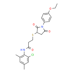 ChemSpider 2D Image | N-(2-Chloro-4,6-dimethylphenyl)-3-{[1-(4-ethoxyphenyl)-2,5-dioxo-3-pyrrolidinyl]sulfanyl}propanamide | C23H25ClN2O4S