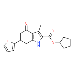 ChemSpider 2D Image | Cyclopentyl 6-(2-furyl)-3-methyl-4-oxo-4,5,6,7-tetrahydro-1H-indole-2-carboxylate | C19H21NO4