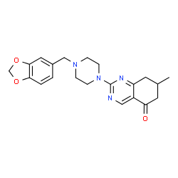 ChemSpider 2D Image | 2-[4-(1,3-Benzodioxol-5-ylmethyl)-1-piperazinyl]-7-methyl-7,8-dihydro-5(6H)-quinazolinone | C21H24N4O3