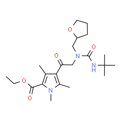 ChemSpider 2D Image | Ethyl 1,3,5-trimethyl-4-{N-[(2-methyl-2-propanyl)carbamoyl]-N-(tetrahydro-2-furanylmethyl)glycyl}-1H-pyrrole-2-carboxylate | C22H35N3O5