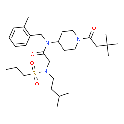 ChemSpider 2D Image | N-[1-(3,3-Dimethylbutanoyl)-4-piperidinyl]-N-(2-methylbenzyl)-N~2~-(3-methylbutyl)-N~2~-(propylsulfonyl)glycinamide | C29H49N3O4S