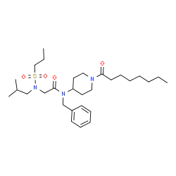 ChemSpider 2D Image | N-Benzyl-N~2~-isobutyl-N-(1-octanoyl-4-piperidinyl)-N~2~-(propylsulfonyl)glycinamide | C29H49N3O4S