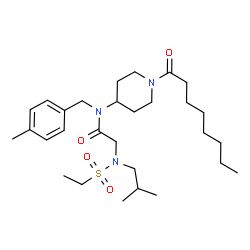 ChemSpider 2D Image | N~2~-(Ethylsulfonyl)-N~2~-isobutyl-N-(4-methylbenzyl)-N-(1-octanoyl-4-piperidinyl)glycinamide | C29H49N3O4S