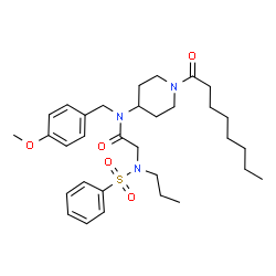 ChemSpider 2D Image | N-(4-Methoxybenzyl)-N-(1-octanoyl-4-piperidinyl)-N~2~-(phenylsulfonyl)-N~2~-propylglycinamide | C32H47N3O5S