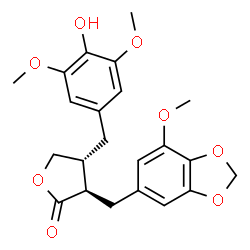 ChemSpider 2D Image | (3R,4R)-4-(4-Hydroxy-3,5-dimethoxybenzyl)-3-[(7-methoxy-1,3-benzodioxol-5-yl)methyl]dihydro-2(3H)-furanone | C22H24O8