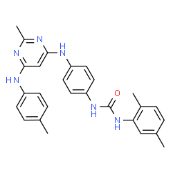 ChemSpider 2D Image | 1-(2,5-Dimethylphenyl)-3-[4-({2-methyl-6-[(4-methylphenyl)amino]-4-pyrimidinyl}amino)phenyl]urea | C27H28N6O