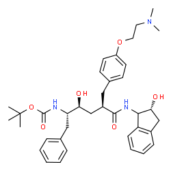 ChemSpider 2D Image | 2-Methyl-2-propanyl [(2S,3S,5R)-5-{4-[2-(dimethylamino)ethoxy]benzyl}-3-hydroxy-6-{[(2R)-2-hydroxy-2,3-dihydro-1H-inden-1-yl]amino}-6-oxo-1-phenyl-2-hexanyl]carbamate | C37H49N3O6