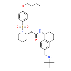 ChemSpider 2D Image | 2-{(2S)-1-[(4-butoxyphenyl)sulfonyl]piperidin-2-yl}-N-{(1R)-6-[(tert-butylamino)methyl]-1,2,3,4-tetrahydronaphthalen-1-yl}acetamide | C32H47N3O4S