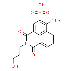 ChemSpider 2D Image | 6-Amino-2-(3-hydroxypropyl)-1,3-dioxo-2,3-dihydro-1H-benzo[de]isoquinoline-5-sulfonic acid | C15H14N2O6S