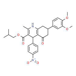 ChemSpider 2D Image | Isobutyl 7-(3,4-dimethoxyphenyl)-2-methyl-4-(4-nitrophenyl)-5-oxo-1,4,5,6,7,8-hexahydro-3-quinolinecarboxylate | C29H32N2O7