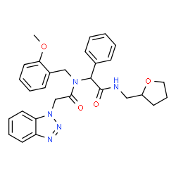 ChemSpider 2D Image | 2-(1H-Benzotriazol-1-yl)-N-(2-methoxybenzyl)-N-{2-oxo-1-phenyl-2-[(tetrahydro-2-furanylmethyl)amino]ethyl}acetamide | C29H31N5O4