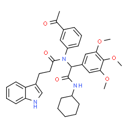 ChemSpider 2D Image | N-(3-Acetylphenyl)-N-[2-(cyclohexylamino)-2-oxo-1-(3,4,5-trimethoxyphenyl)ethyl]-3-(1H-indol-3-yl)propanamide | C36H41N3O6