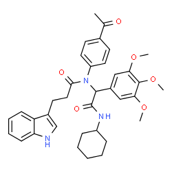 ChemSpider 2D Image | N-(4-Acetylphenyl)-N-[2-(cyclohexylamino)-2-oxo-1-(3,4,5-trimethoxyphenyl)ethyl]-3-(1H-indol-3-yl)propanamide | C36H41N3O6
