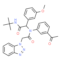ChemSpider 2D Image | N-(3-Acetylphenyl)-2-(1H-benzotriazol-1-yl)-N-{1-(3-methoxyphenyl)-2-[(2-methyl-2-propanyl)amino]-2-oxoethyl}acetamide | C29H31N5O4