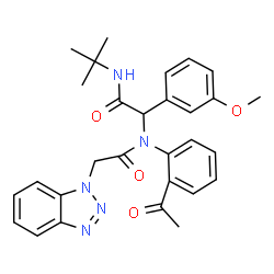 ChemSpider 2D Image | N-(2-Acetylphenyl)-2-(1H-benzotriazol-1-yl)-N-{1-(3-methoxyphenyl)-2-[(2-methyl-2-propanyl)amino]-2-oxoethyl}acetamide | C29H31N5O4