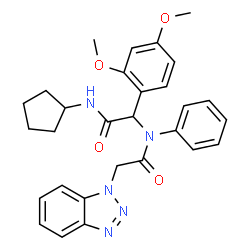ChemSpider 2D Image | 2-(1H-Benzotriazol-1-yl)-N-[2-(cyclopentylamino)-1-(2,4-dimethoxyphenyl)-2-oxoethyl]-N-phenylacetamide | C29H31N5O4