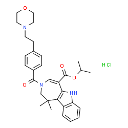 ChemSpider 2D Image | Isopropyl 1,1-dimethyl-3-{4-[2-(4-morpholinyl)ethyl]benzoyl}-1,2,3,6-tetrahydroazepino[4,5-b]indole-5-carboxylate hydrochloride (1:1) | C31H38ClN3O4