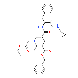 ChemSpider 2D Image | Benzyl 5-{[(2S,3R)-4-(cyclopropylamino)-3-hydroxy-1-phenyl-2-butanyl]carbamoyl}-1-(2-isopropoxy-2-oxoethyl)-2,4-dimethyl-1,4-dihydro-3-pyridinecarboxylate | C34H43N3O6