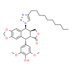 ChemSpider 2D Image | (5R,5aR,8aS,9S)-9-(4-Decyl-1H-1,2,3-triazol-1-yl)-5-(4-hydroxy-3,5-dimethoxyphenyl)-5,8,8a,9-tetrahydrofuro[3',4':6,7]naphtho[2,3-d][1,3]dioxol-6(5aH)-one | C33H41N3O7