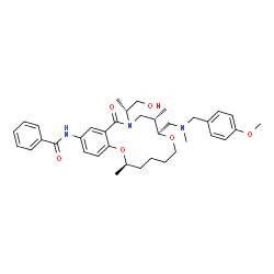ChemSpider 2D Image | N-[(2R,8S,9S)-11-[(2R)-1-Hydroxy-2-propanyl]-8-{[(4-methoxybenzyl)(methyl)amino]methyl}-2,9-dimethyl-12-oxo-3,4,5,6,9,10,11,12-octahydro-2H,8H-1,7,11-benzodioxazacyclotetradecin-14-yl]benzamide | C37H49N3O6