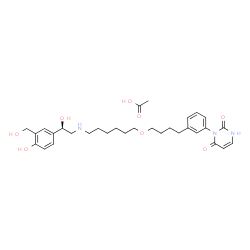 ChemSpider 2D Image | 3-[3-(4-{[6-({(2R)-2-Hydroxy-2-[4-hydroxy-3-(hydroxymethyl)phenyl]ethyl}amino)hexyl]oxy}butyl)phenyl]-2,4(1H,3H)-pyrimidinedione acetate (1:1) | C31H43N3O8