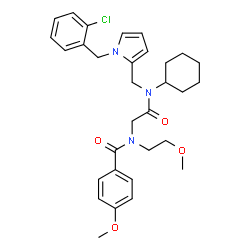 ChemSpider 2D Image | N-{2-[{[1-(2-Chlorobenzyl)-1H-pyrrol-2-yl]methyl}(cyclohexyl)amino]-2-oxoethyl}-4-methoxy-N-(2-methoxyethyl)benzamide | C31H38ClN3O4