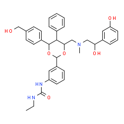 ChemSpider 2D Image | 1-Ethyl-3-(3-{4-({[2-hydroxy-2-(3-hydroxyphenyl)ethyl](methyl)amino}methyl)-6-[4-(hydroxymethyl)phenyl]-5-phenyl-1,3-dioxan-2-yl}phenyl)urea | C36H41N3O6