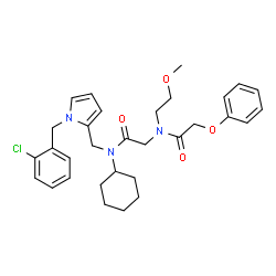 ChemSpider 2D Image | N-{[1-(2-Chlorobenzyl)-1H-pyrrol-2-yl]methyl}-N-cyclohexyl-N~2~-(2-methoxyethyl)-N~2~-(phenoxyacetyl)glycinamide | C31H38ClN3O4