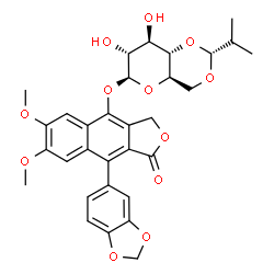 ChemSpider 2D Image | 9-(1,3-Benzodioxol-5-yl)-6,7-dimethoxy-1-oxo-1,3-dihydronaphtho[2,3-c]furan-4-yl 4,6-O-[(1R)-2-methylpropylidene]-beta-D-glucopyranoside | C31H32O12